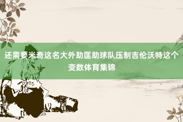 还需要米奇这名大外助匡助球队压制吉伦沃特这个变数体育集锦